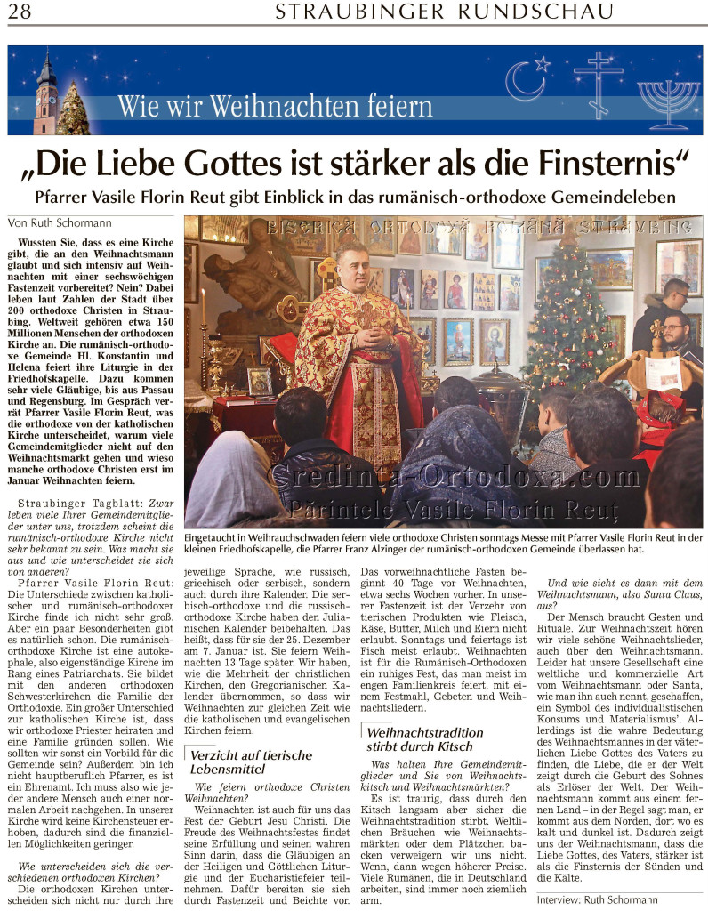 Eingetaucht in Weihrauchschwaden feiern viele orthodoxe Christen sonntags Messe mit Pfarrer Vasile Florin Reut in der kleinen Friedhofskapelle, in die Friedhofstraße 32, Straubing