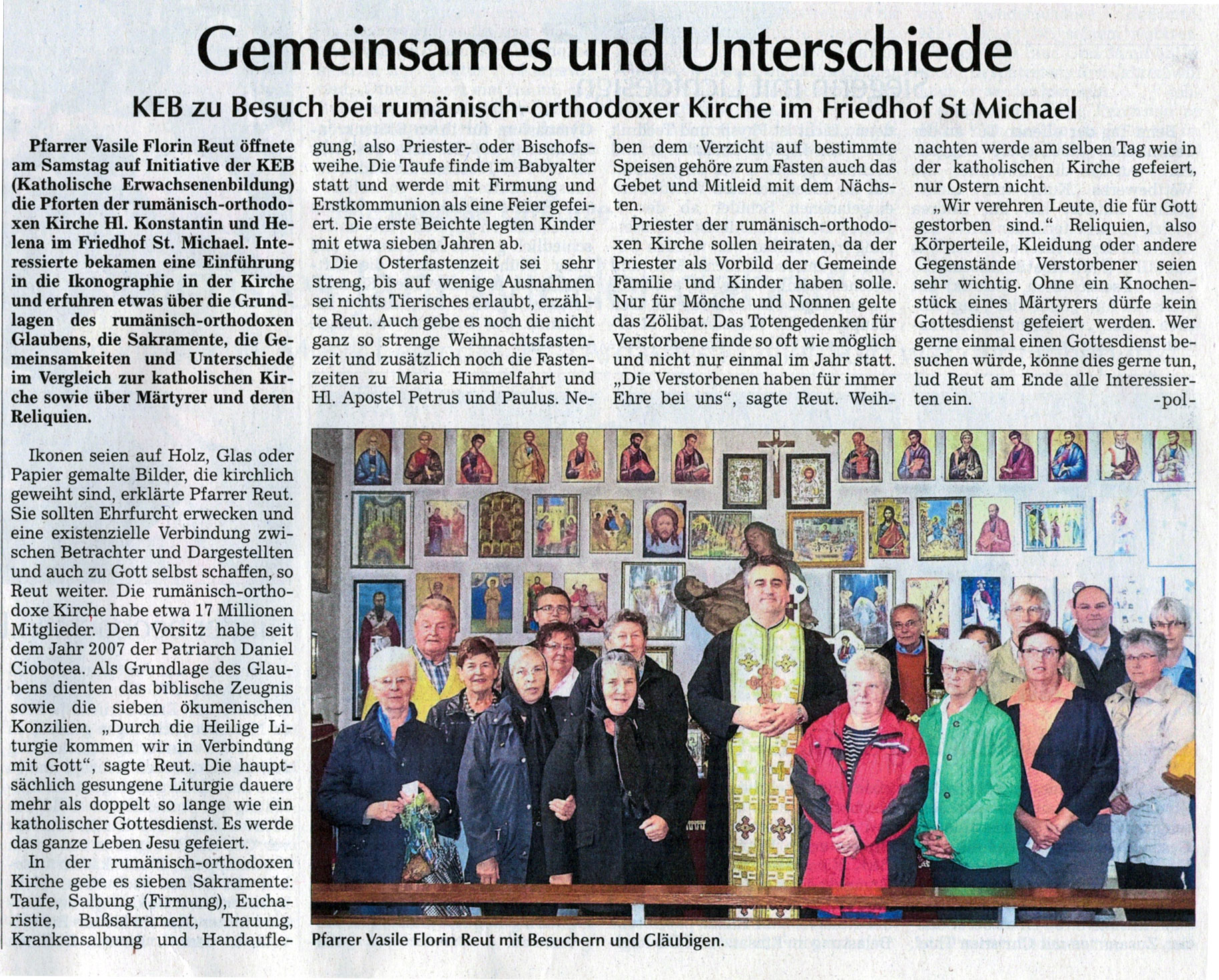 Straubinger Tagblatt - Gemeinsames und Unterschiede: Vorstellung der rumänisch orthodoxen Kirche an die Katholische Erwachsenenbildung Straubing-Bogen Straubinger Tagblatt - Gemeinsames und Unterschiede: Vorstellung der rumänisch orthodoxen Kirche an die Katholische Erwachsenenbildung Straubing-Bogen