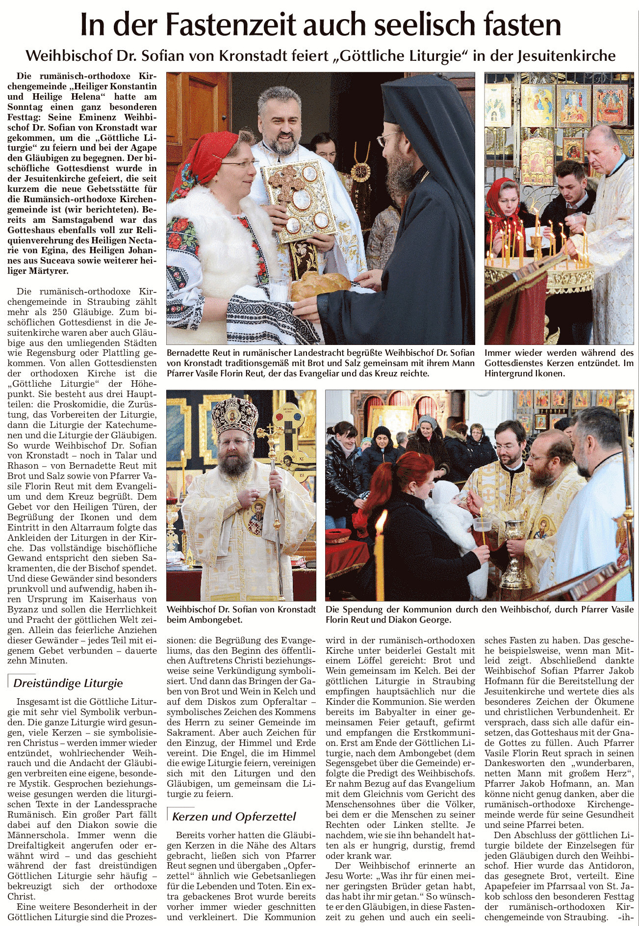 In der Fastenzeit auch seelisch fasten Weihbischof Dr. Sofian von Kronstadt feiert „Göttliche Liturgie“ in der Jesuitenkirche Straubing