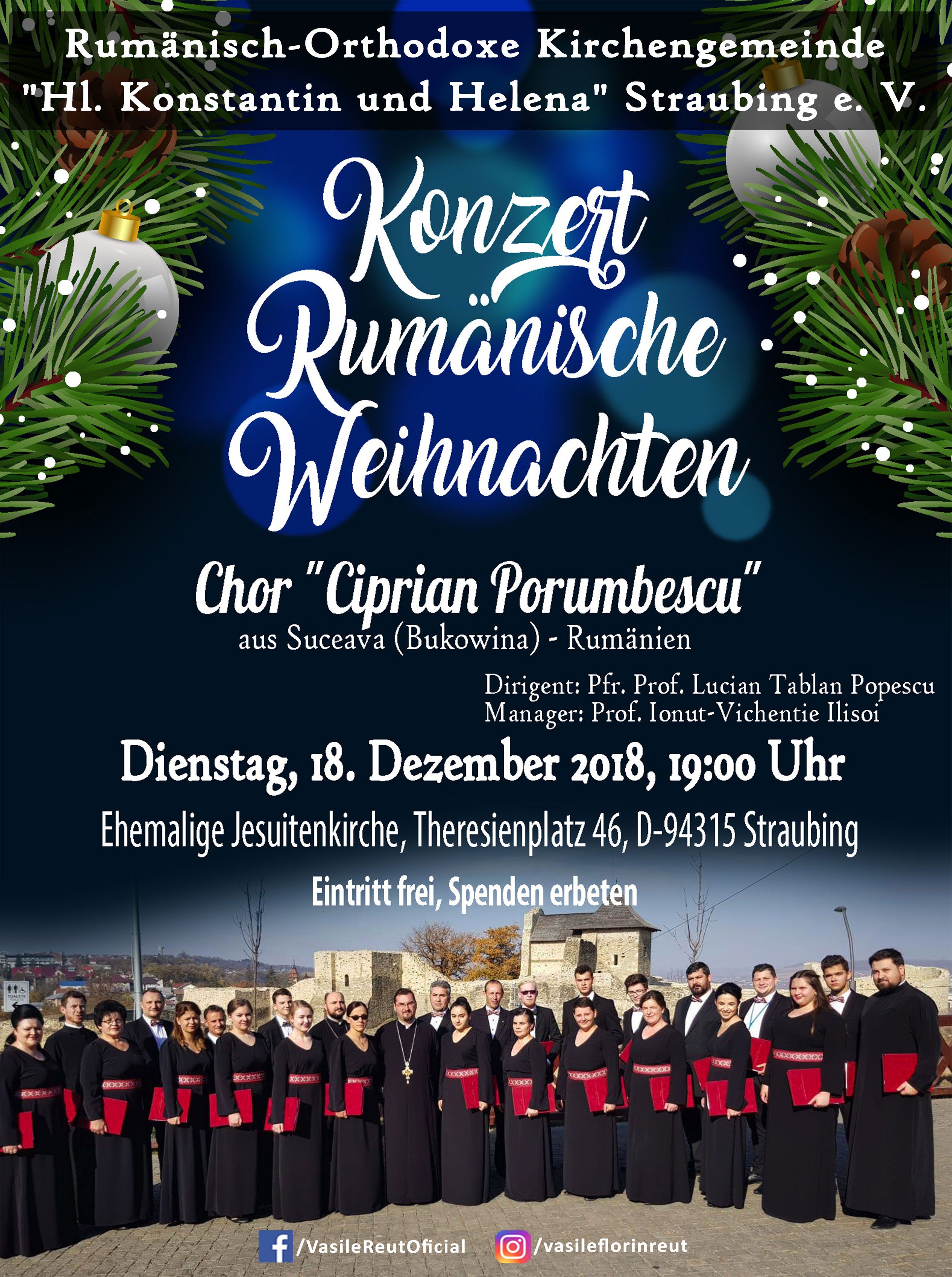 Concert de colinde al Coralei "Ciprian Porumbescu" din Suceava la Straubing - 18 decembrie 2018