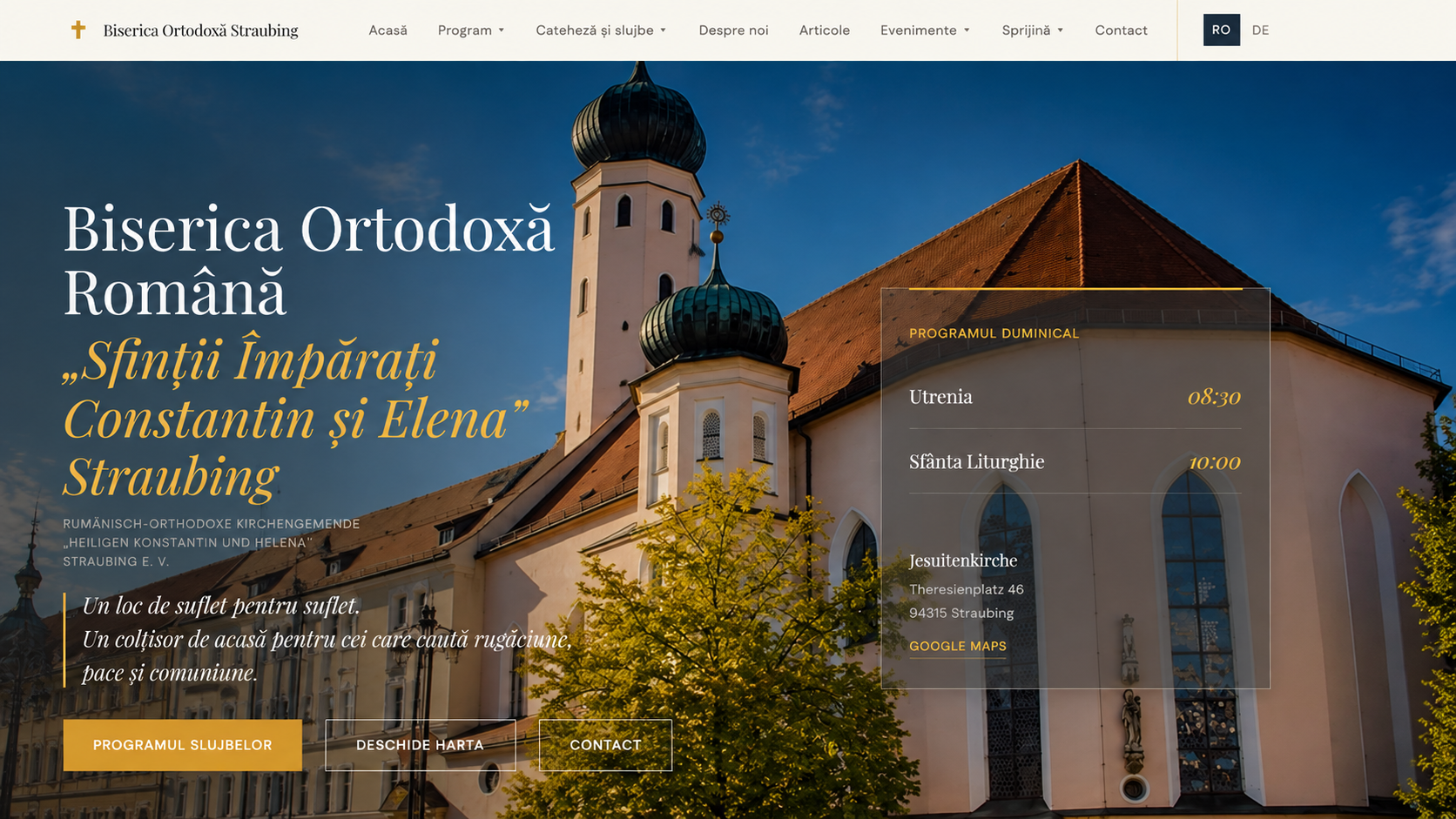 Pagina principală a Bisericii Ortodoxe Române „Sfinții Împărați Constantin și Elena” din Straubing Pagina principală a Bisericii Ortodoxe Române „Sfinții Împărați Constantin și Elena” din Straubing